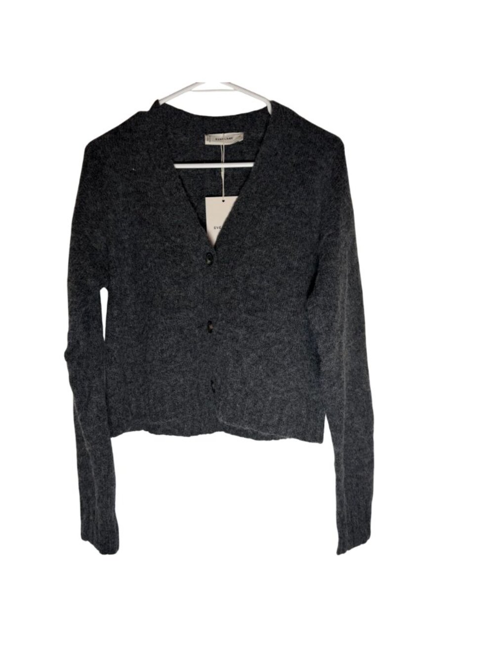 Everlane The Boxy V-Neck Cardigan Dark Gray Alpaca Size XS NWT - Picture 2 of 6